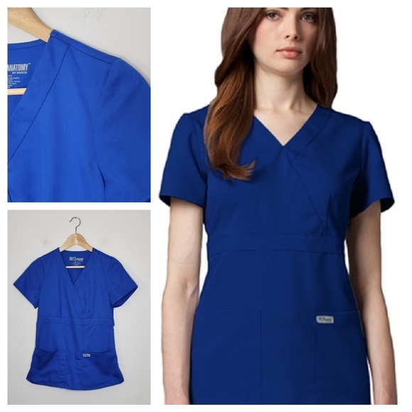 Barco Greys Anatomy Blue Mock Wrap Scrub Top Size XS - Picture 1 of 7